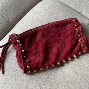 Linea Pelle suede gold stud clutch